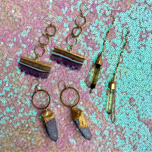 Jewelry - Lot of 3 Crystal Geode Stone Dangle Earrings
